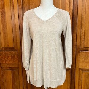 H by Halston V-neck Open Sleeves/Cape Back Heathered Tan Cotton/Rayon Sweater S